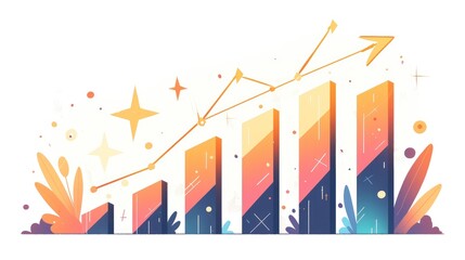 Elevate your design with a dynamic comic style bar graph icon that is bursting with growth featuring an arrow 2d in a lively cartoon illustration