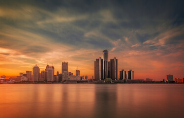 Wall Mural - Sunset in Detroit from Windsor, Ontario