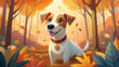  cachorro jack russell alegre, con un fondo ambiental otoñal y hojas cayendo 