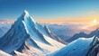 Illustration of mountain top view with sunrise light, featuring icy blue and silver shades.