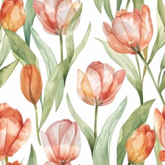 Canvas Print - Watercolor Illustration of Vibrant Tulips on White Background