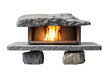 Fieldstone open hearth oven with natural stone base isolated on transparent background. Outdoor grilling and stone masonry concept