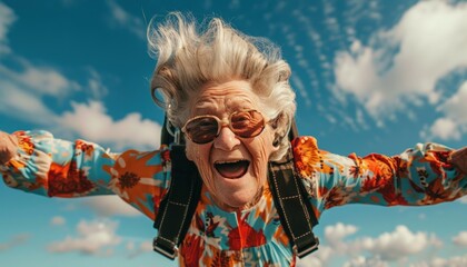 An Old Woman Skydiving