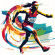 illustration for the sports runner color, Professional sportswoman runner, on white background with bows and colors