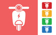 Electric scooter motorcycle in charge. Icon on Red background with shadow