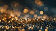 © AiStock - Golden glitter sparkles on a dark blue background. Festive holiday backdrop.