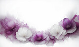 Fototapeta  - Ilustracja motyw kwiatowy. Fioletowe i białe kwiaty na białym tle. Tapeta kwiaty, puste miejsce na tekst. Tło kwiatowe, abstrakcyjny wzór