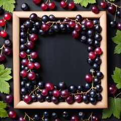 Wall Mural - Fresh black currant in frame form, copy space.