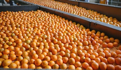 Wall Mural - food factory harvest production citrus fruit orange processing process conveyor. Generative AI.