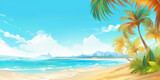 Fototapeta  - Summer Banner - Sunny Sand With Palm Leaves In Tropical Beach