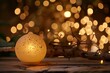 Abstract mellow yellow sparkling night lights. A soft glowing frosted glass candle globe gives off a moody, dreamy light with the twinkling fairy lights turning into a bokeh in the background. .