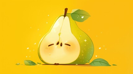 Sticker - An isolated design featuring a cartoon pear with a sliced fruit and expressive facial features