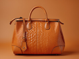 Studio shot of Orange color luxury handbag on orange background