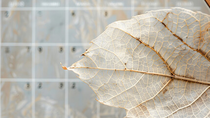 Wall Mural - Vibrant May 2024 Monthly Desk Calendar: Celebrating Nature's Splendor with the Intricate Fiber Structure of Dry Leaves and the Majesty of a Skeleton Leaf