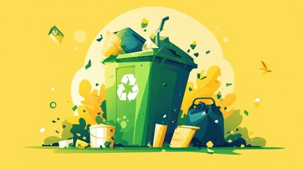 Wall Mural - Icon depicting a green street bin side view symbolizing waste disposal and ecology Representing the concept of junk refuse trash and garbage in the industry