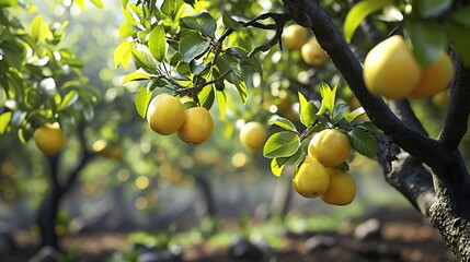 Wall Mural - A Vibrant Pear Tree Adorned with Ripe Pears, Its Branches Laden with Fruit, Dangling like Jewels Amidst Lush Leaves