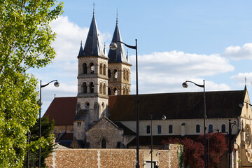 Wall Mural - Collegiate Church of Notre-Dame and River Seine in Melun. Melun is a commune in the Seine-et-Marne department in Ile-de-France region, France.