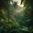 A lush tropical jungle with dense foliage and exotic animals1