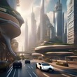 A futuristic cityscape with flying cars and skyscrapers4