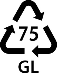 Wall Mural - glass recycling code GL 75, light leaded glass symbol, ecology recycling sign, identification code, package waste black fill icon