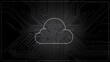 © SKIMP Art - graphics of cloud made from circuit board graphic logo on black background, in the style of white lines only Generative AI