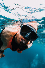 Snorkeling Man Poses Underwater