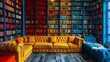 Vibrant Book Haven: A Reader's Dream Corner. Concept Bookshelf Organization, Cozy Reading Nook