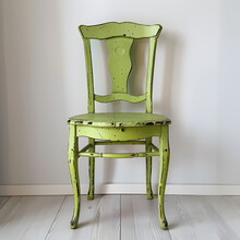 Chalk Light Green L Painted Provincial Chair Against White Wall,show More Wall Front Facing** 