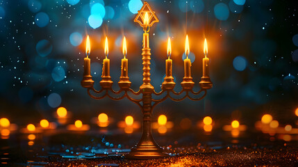 Wall Mural - Hanukkah festive celebration with glowing menorah and shining candles, representing the Jewish holiday tradition and faith