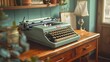 Vintage Typewriter Awaits Inspiration in a Cozy Corner Office. Concept Vintage, Typewriter, Inspiration, Cozy, Office