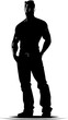 Denim Dominance Muscle Man Icon Design FlexFrame Jeans Pant Logo Vector