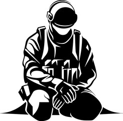 Wall Mural - Brave Bond Kneeling Soldier Icon Vector Honor Hero Military Symbol Emblem