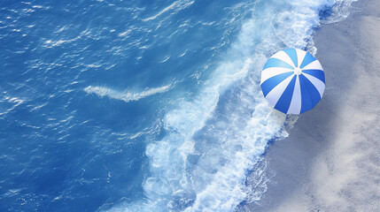 Wall Mural - Ocean blue beach and umbrella, summer vibe art poster background