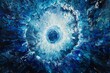 : A hypnotic vortex of cerulean blues and turquoise hues, drawing the viewer inward. The center explodes with a burst of white light that fades into a textured black border reminiscent of worn velvet.