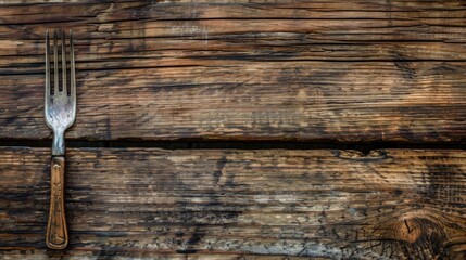 Wall Mural - A fork and knife sitting on a wooden table with rust, AI