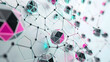 Abstract hexagonal surface with low poly tech and digital connections in pink. cyan
