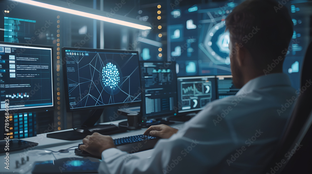 Algorithm development. Digital breakthrough. Software creator using a ...