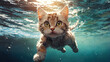 painting of cat swimming underwater