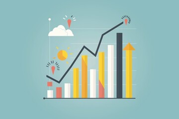 Minimalist illustration of upward trend in business success chart with strategic planning and corporate financial improvement icon concept