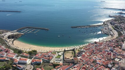 Wall Mural - Aerial panorama of the city of Sines, Setubal Alentejo Portugal Europe. Aerial view of the old town fishing port, historic center and castle. 