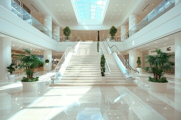 Interior in a modern shopping center. interior design of a shopping mall in light colors. Business and finance concept