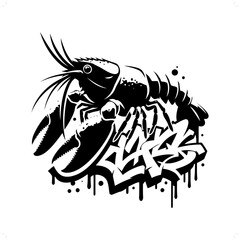 Wall Mural - crayfish silhouette, animal graffiti tag, hip hop, street art typography illustration.