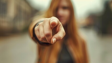 Wall Mural - A woman pointing at the camera with her finger, AI