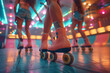 A group of friends roller skating at a retro rink, embracing the nostalgia of 1970s roller disco. Concept of nostalgic roller skating. Generative Ai.