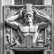 AI generated Mans upper body Art Deco on facade in Black and White