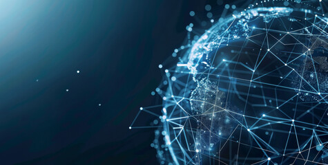 Wireframe internet, network and connection for abstract, mockup or cyberspace for future. Technology, software and hologram for cybersecurity, development and cloud computing innovation for web model