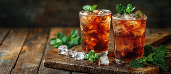 Two Glasses of Iced Tea on Wooden Table