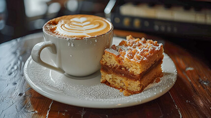 Canvas Print - Moment of enjoyment: delicious piece of cake in a stylish café