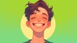 © AkuAku - A cheerful teenager in casual attire depicted in a flat style is captured in a portrait view exuding a vibrant sense of childlike joy This charming illustration features a young boy smiling