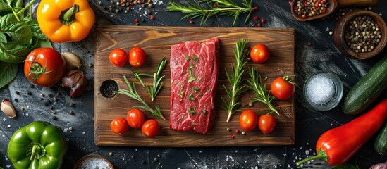 Wall Mural - Fresh Meat and Vegetables on Cutting Board